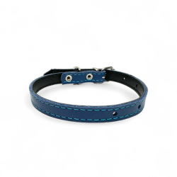 Fleksas mėlynas, odinis antkaklis mažų veislių šunims, 25 cm