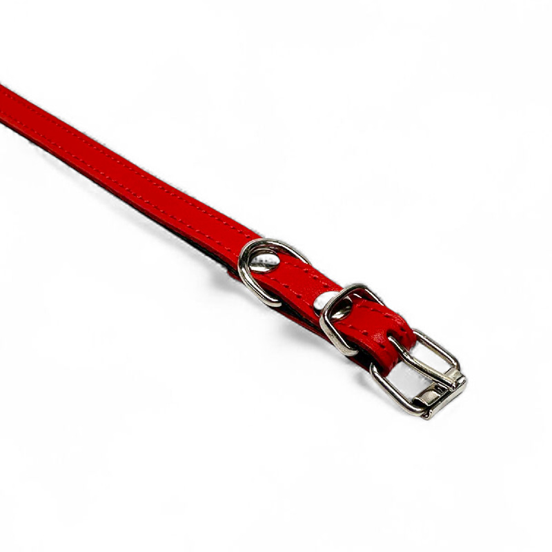 Fleksas raudonas, odinis antkaklis mažų veislių šunims, 25 cm