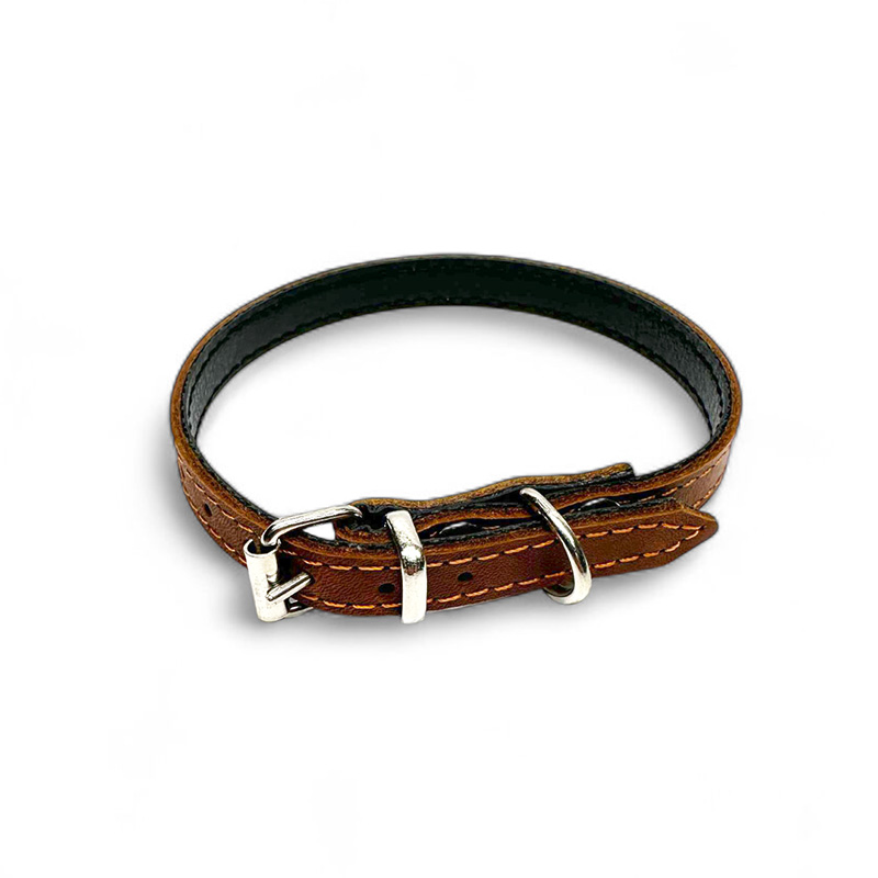 Fleksas rudas, odinis antkaklis mažų veislių šunims, 25 cm