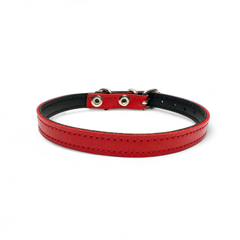 Fleksas raudonas, odinis antkaklis mažų veislių šunims, 30 cm