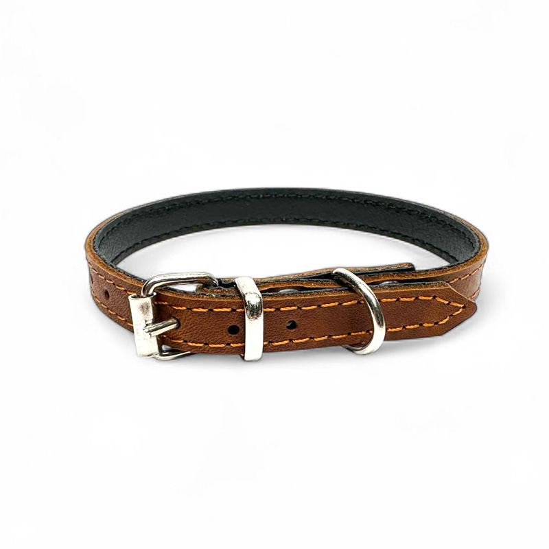 Fleksas rudas, odinis antkaklis mažų veislių šunims, 30 cm
