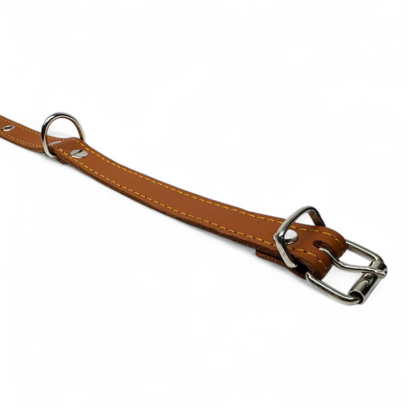 Fleksas rudas, odinis antkaklis su pusžiedžiu šunims, 40 cm